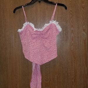 Pink Floral Lace Trim Camisole